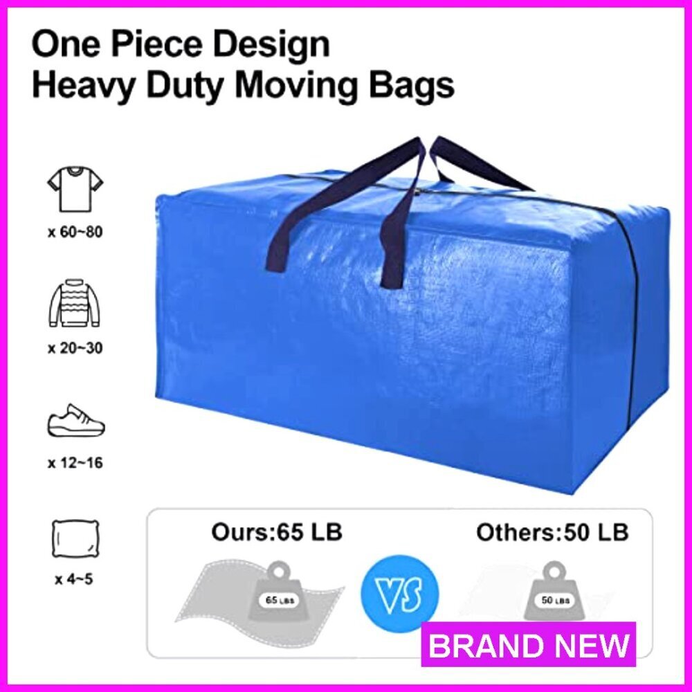 Heavy Duty Extra Large Moving Bags with Backpack Straps Fold Flat Storage Totes - Picture 3 of 7